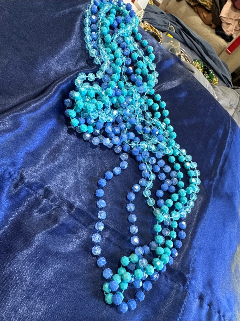 Blue & Turquoise Faceted Bead tripple Necklace - Women Jewelry